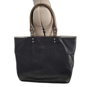 Kenneth Cole Large Tote Shoulder Bag Women's Black Green Leather Silver Hardware